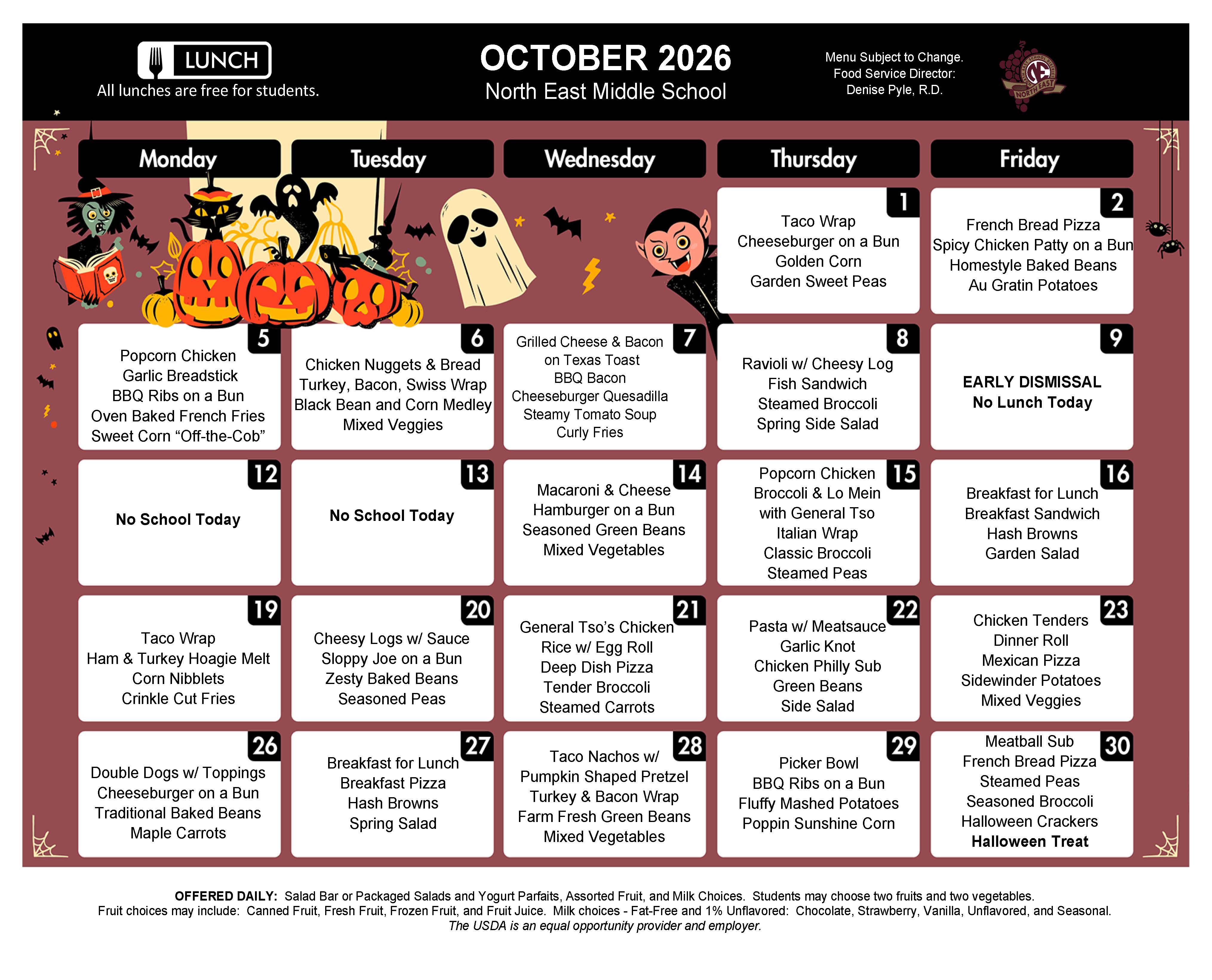 NEMS October Lunch Menu